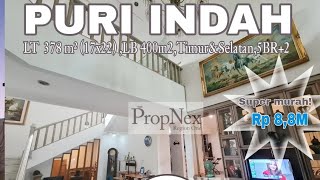 SUPER MURAH!Dijual rumah asri di Puri Indah,JakBar samping taman LT 378m2 LB 400m2,2lt,5BR+2,Rp8,8M