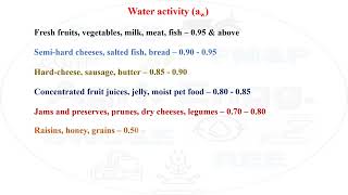 Water activity of Foods