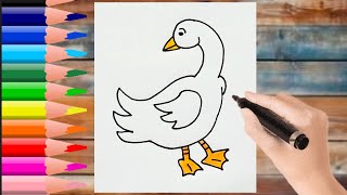 رسم للاطفال / طريقة رسم وزة 🦢 رسم سهل للاطفال / تعليم الرسم للاطفال سهل خطوة بخطوة