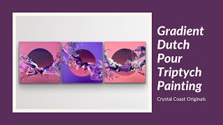 Purple to Pink Gradient Transparent Base Dutch Pour Fluid Art Acrylic Pour Triptych Painting