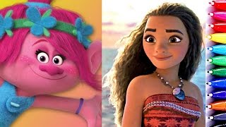 Moana Trolls Coloring Book Pages Rainbow Color Video Spakling Color Learn For Kids