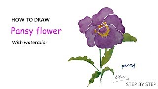 DD Art | How to draw pansy (pansee) flower with watercolor easily | Step by step