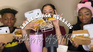 Siblings try ASMR for the first time! | Shake Shack Mukbang