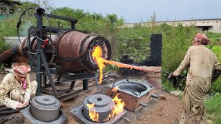 Metal casting brake drum with amazing skills demonstration by Grandpa