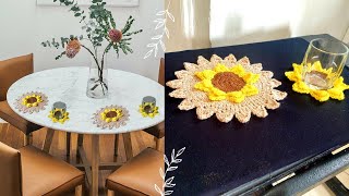 Girasol Portavasos y Mantelitos Tapetes Carpetas Servilletas para Platos todo Tejido en Crochet