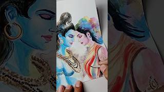 💙 Shiv Parvati ✨ Watercolor Portrait #shorts #ytshorts #trendingshorts