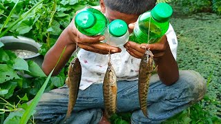 Amazing Hook Fishing Trap | Boy Catching Fish With Plastic Bottle Hook Trapping  Best Bottle Fishing