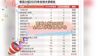 重磅消息!2025 泰晤士高等教育世界大学排名发布! 新加坡这两所高校跻身前 30 名!