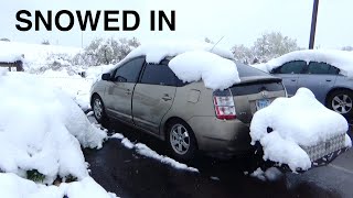 Stealth Prius Camping at Hotel During Snowstorm