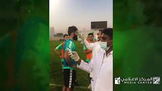 جانب من الفحص الطبي للاعبي وموظفي النادي العربي للتأكد من سلامتهم من فيروس كورونا