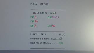 future: decir and hacer- diré, dirás, hará, haremos, harán...