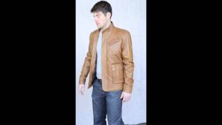 Men's Quilted Stitch Leather Jacket in Tan - Berkley