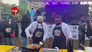 Lagos state Governor, Jide Sanwoolu cooks with BBNaija’s WhiteMoney at the 2021 Lagos food festival