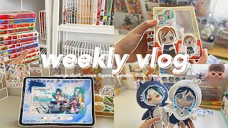 🍡manga shelf tour & organizing, jjk anime figures, genshin merch, xiao banner ー vlog ep. 8