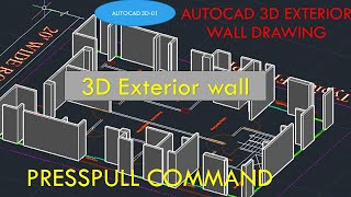 3D Exterior Wall Drawing with Presspull Command AutoCAD 3D-01 অটোক্যাড থ্রিডি