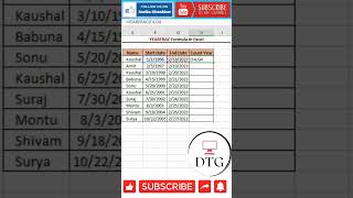 YEARFRAC Formula #shorts  #excel #exceltips #exceltutorial #msex #microsoftexcel #msexcelfullcourse