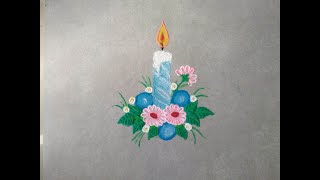 Easy Christmas Rangoli/ Xmas candle in beautifull flower rangoli.Simple Rangoli Designs