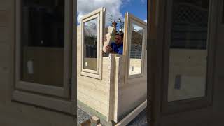 Super satisfying tiny home building #cabinbuilding #logcabins #tinyhome #cabinconstruction #shorts