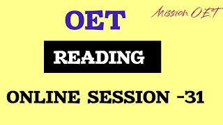 OET READING PART ONLINE SESSION | #oet #oet02 #oetkerala #oettraining