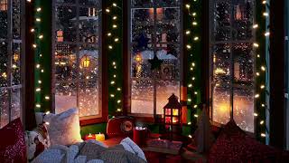 Cozy Christmas Reading Nook with Crackling Fireplace Sound and Snow   Relaxing Christmas Ambience