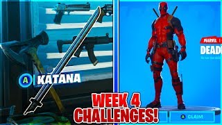 "Find Deadpools Katanas" LOCATIONS and Damage to Structures in Fortnite Deadpool Challenges Week 4!