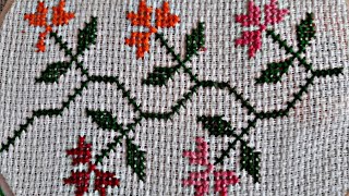 Hand embroidery Cross stitch design for bedsheet, pillow cover, table cloth, Parda.