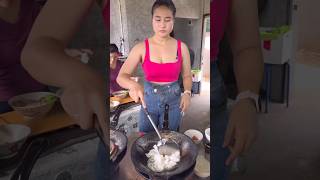 She Serve Delicious Fried Noodle with Becon - Thai Street Food