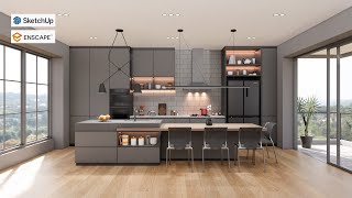 Sketchup interior design #65 How to design kitchen set ( render by enscape )