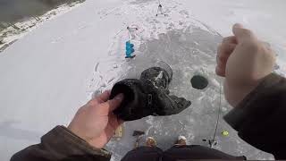 Brutal Ice Fishing Fail (thin ice trout fishing)