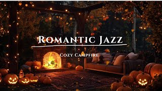 Cozy Campfire With Romantic Jazz Music In Autumn Porch Vibe 🍂🎃 Halloween Atmosphere