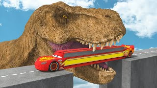 McQueen Model, Police car, Excavator, Fire truck, JCB, LONG CARS vs DINOSAURS in Teardown