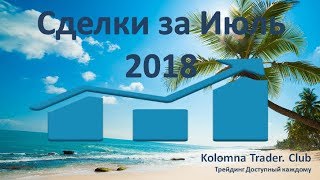 Сделки за Июль 2018. Акции. Облигации. Фьючерсы. Фондовый рынок.