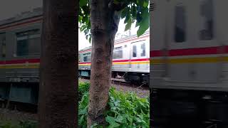 Melihat KRL yang melintas dari balik pohon di iringi suara teriakan bocah...#short #krl #ptkai