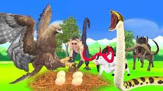 Giant Eagle vs Snake Fight for Snake Eggs Wild Animal Fights Cartoon Animal Revenge Stories