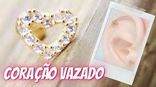 Piercing coração vazado pedrinhas