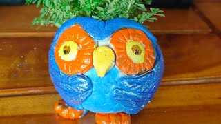 easy owl planter making with icecreamball #bestoutofwaste #diy #reuseidea icecreamballcraft