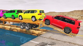 Toyota Cars vs Train | Truck Man Flatbed vs Train Beamng.drive 130