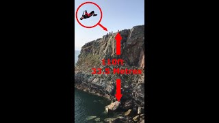 110 ft - 33.5 Metre Cliff Jump in Wales.  MASSIVE Gainer