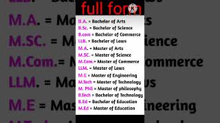 All full forms #fullform #shorts #english #viralshort #shortsfeed #b.a #b.sc #verbs #words #degree