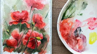 Рисуем маковое поле акварелью. Мастер-класс по акварели.  Watercolor painting tutorial.