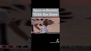 Spurs vs Rockets 10/26: Box Score