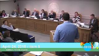 Addison resident Ben Paquette presents to City Council