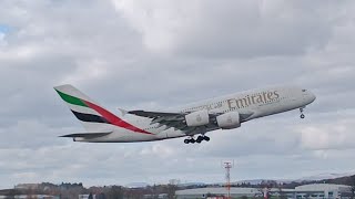 Emirates A380 at Glasgow Airport (GLA) | Landing + Taxi + Takeoff