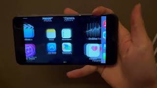 iPhone 6 Plus on iOS 8, if you unlock it sideways, the icons will fly in in landscape mode