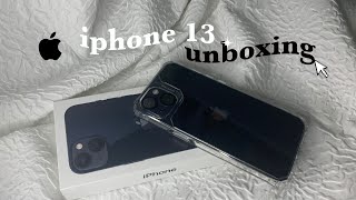 iphone 13 [unboxing]  (midnight, 128 gb) | aesthetic set-up + accessories | camera test & review