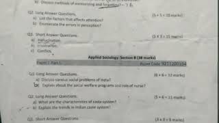 Psychology And Sociology Question Paper 2022# Bsc. Nursing first year