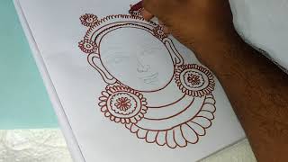 kalamkari female face drawing step by step tutorial #easyart #kalamkari