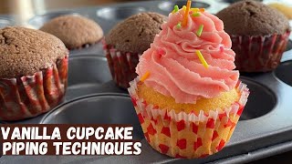 Vanilla cupcake and piping techniques - வெண்ணிலா கப் கேக் (கப்கேக் அலங்காரம்)