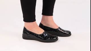 Gabor Alice Black Croc Patent Womens Leather Wide Fit Shoes