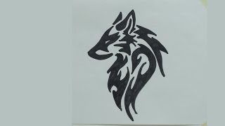 How to draw wolf head tribal tattoo #2